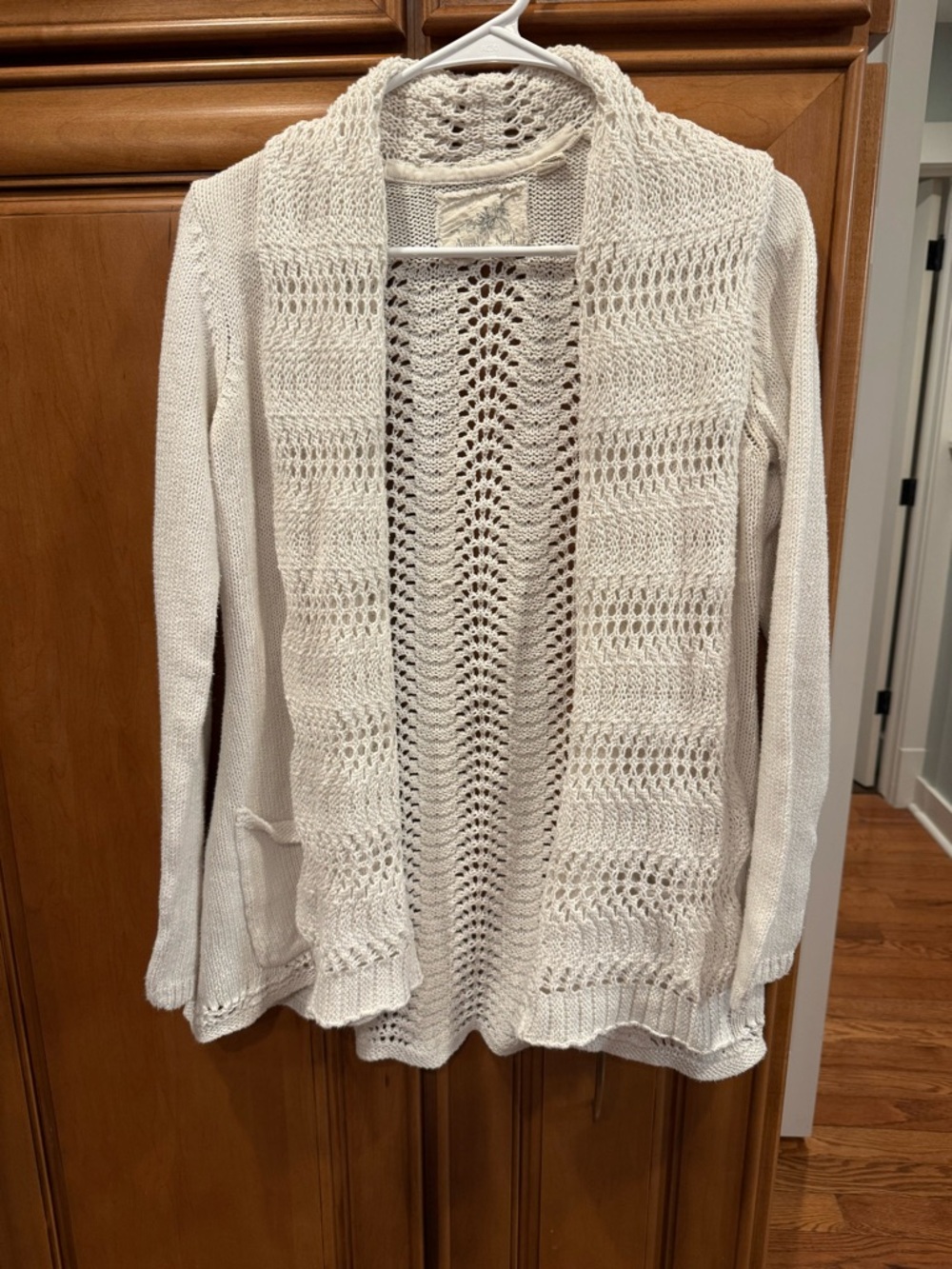 Anthropologie Angel of the North Open-Front Cream Cotton Crochet Knit Cardigan